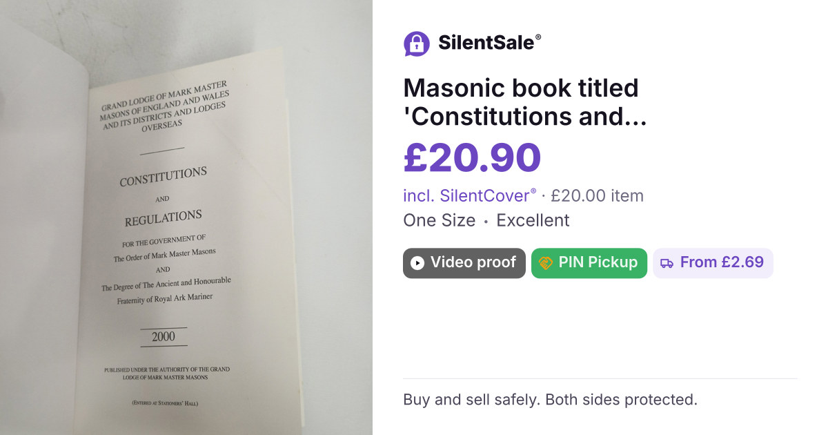 Masonic book titled 'Constitutions and Regulations' published by the Grand Lodge of Mark Master Masons of England and Wales, 2000 edition