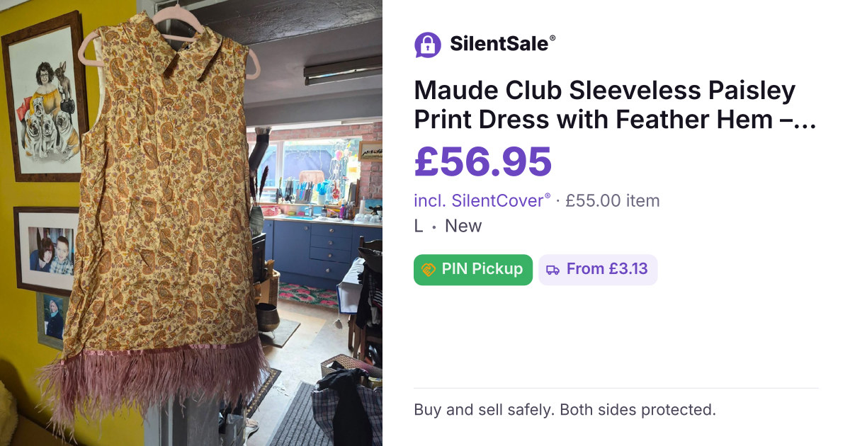 Maude Club Sleeveless Paisley Print Dress with Feather Hem – Size L