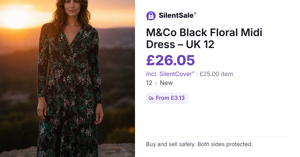 M&Co Black Floral Midi Dress – UK 12