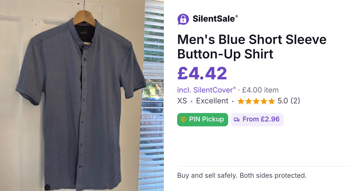 Men's Blue Short Sleeve Button-Up Shirt