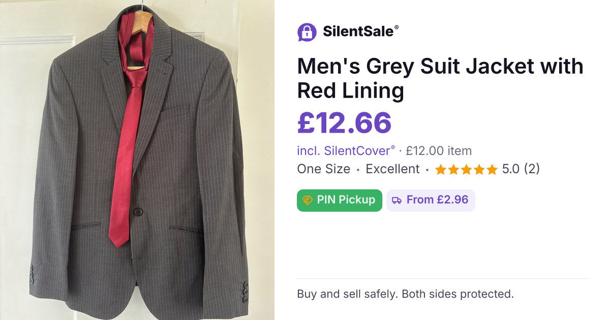 Men's Grey Suit Jacket with Red Lining
