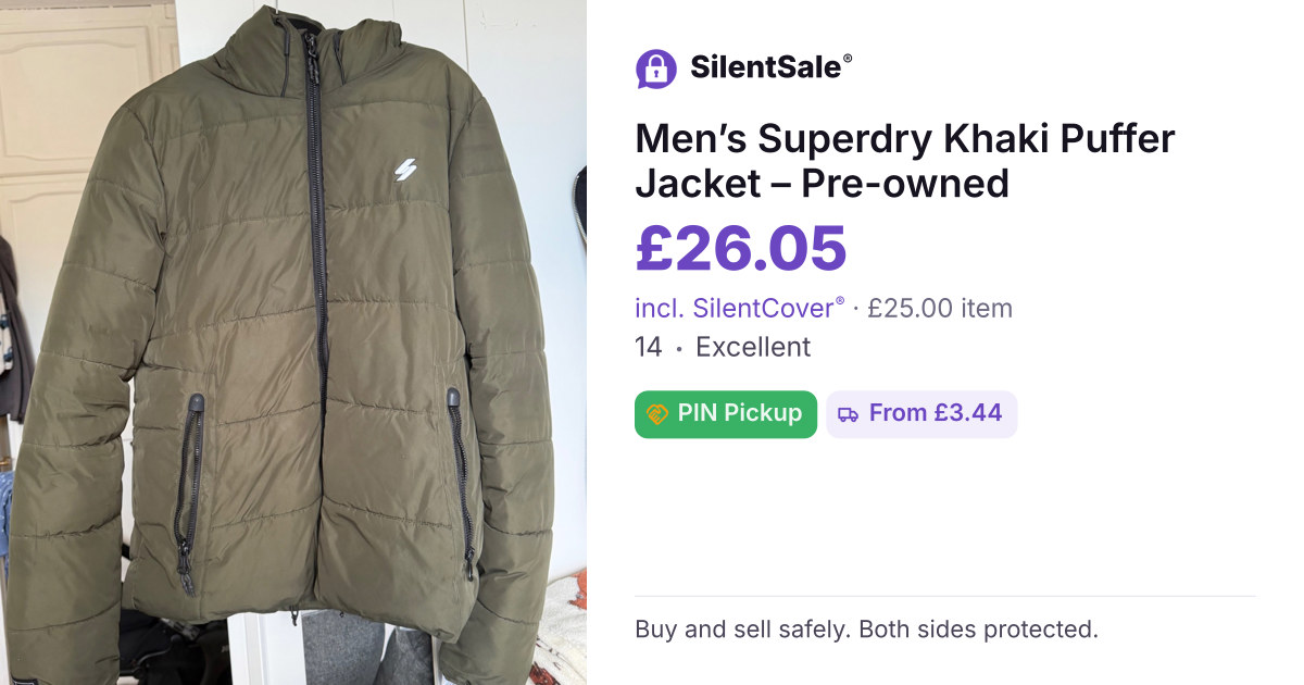 Men’s Superdry Khaki Puffer Jacket – Pre-owned