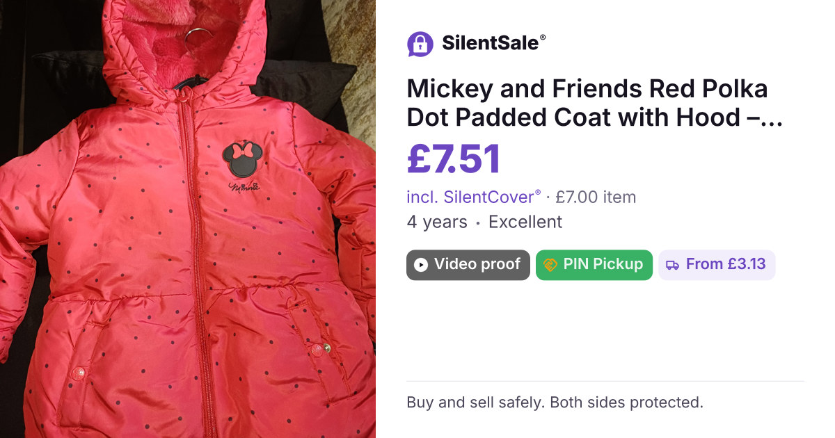 Mickey and Friends Red Polka Dot Padded Coat with Hood – 4-5 Years
