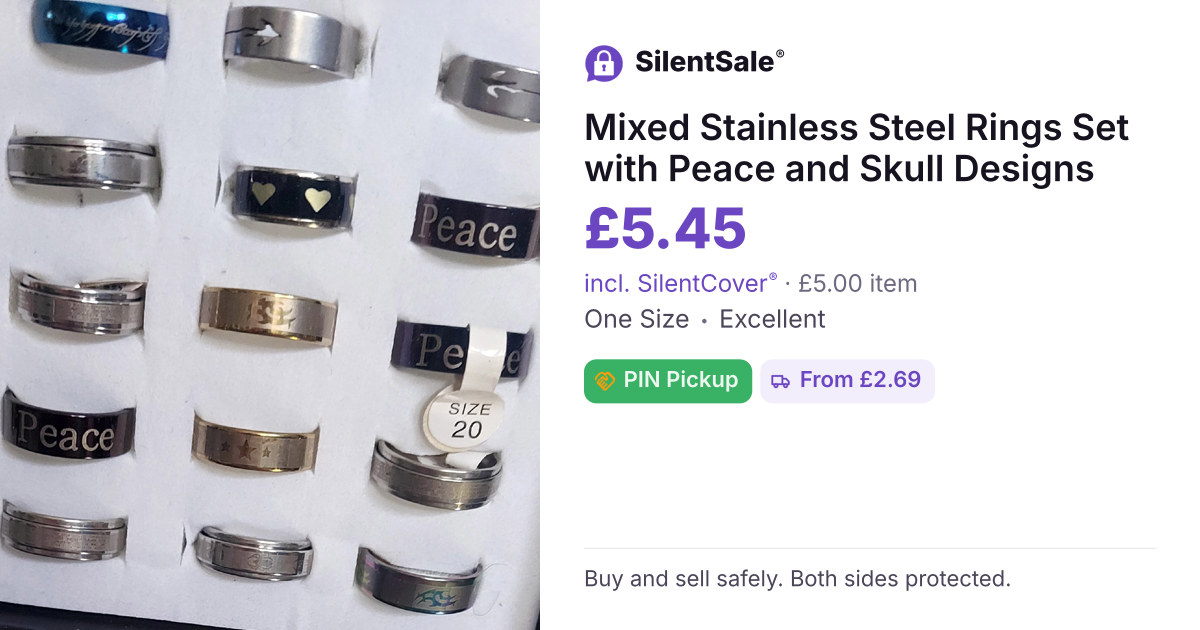 Mixed Stainless Steel Rings Set with Peace and Skull Designs
