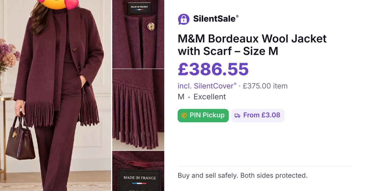 M&M Bordeaux Wool Jacket with Scarf – Size M