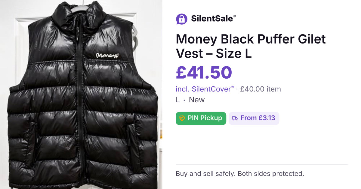 Money Black Puffer Gilet Vest – Size L