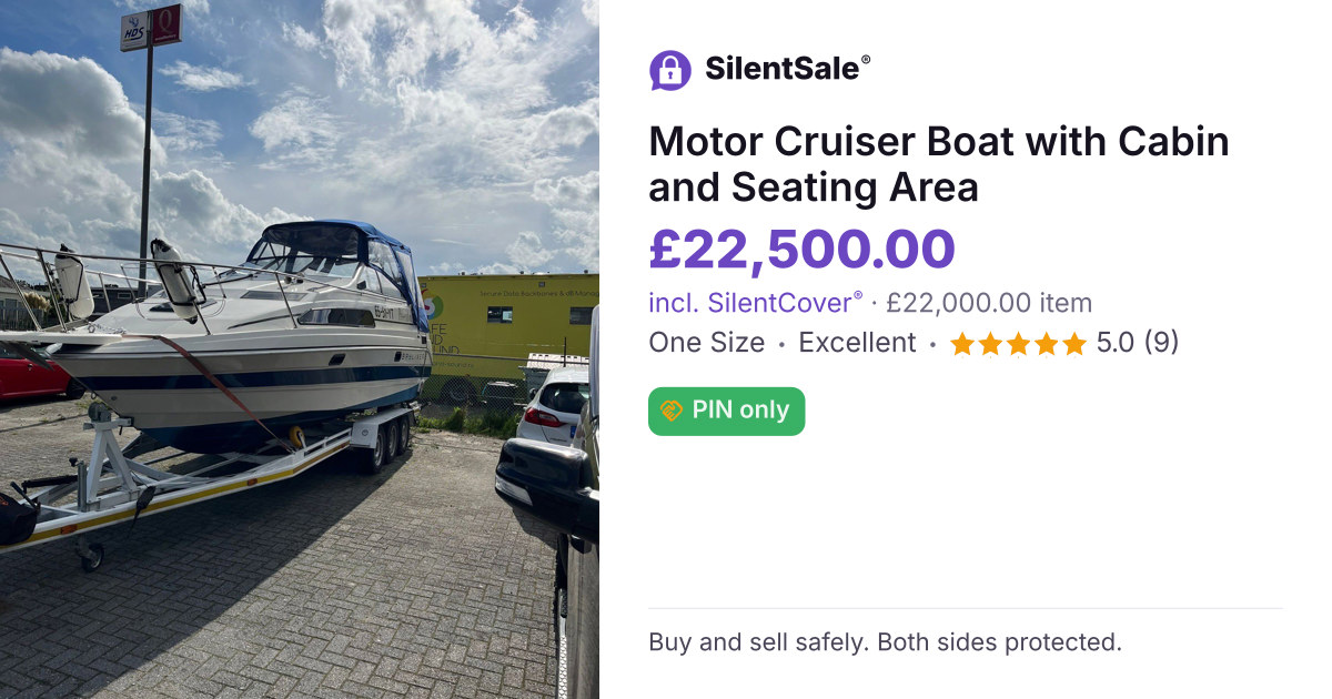Motor Cruiser Boat with Cabin and Seating Area