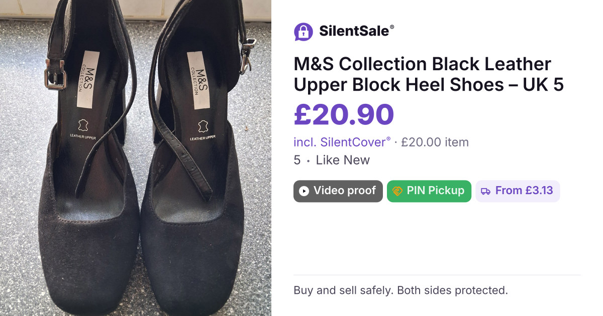 M&S Collection Black Leather Upper Block Heel Shoes – UK 5