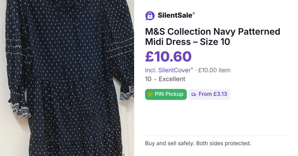 M&S Collection Navy Patterned Midi Dress – Size 10