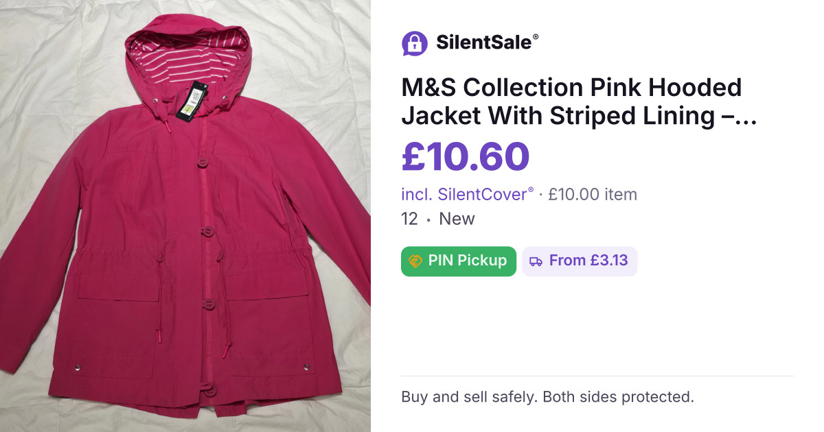 M&S Collection Pink Hooded Jacket With Striped Lining – Size 12