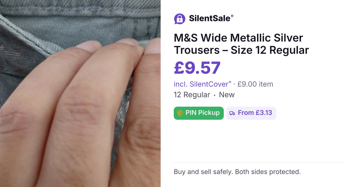 M&S Wide Metallic Silver Trousers – Size 12 Regular