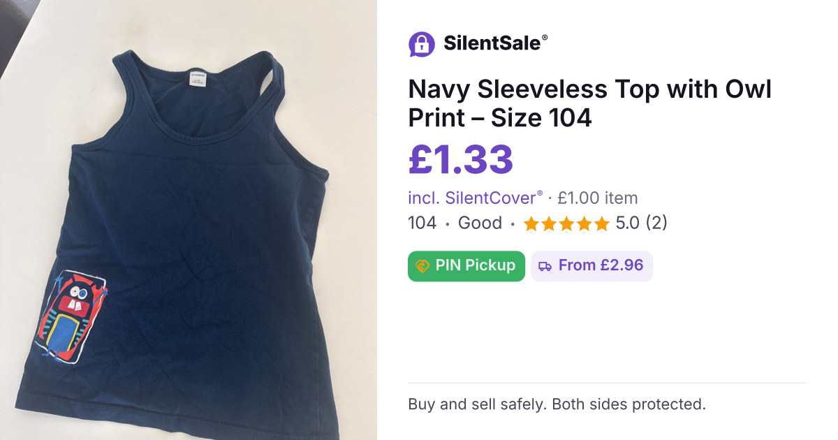 Navy Sleeveless Top with Owl Print – Size 104