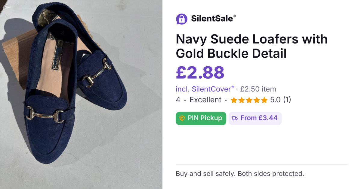 Navy Suede Loafers with Gold Buckle Detail