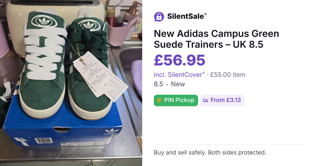 New Adidas Campus Green Suede Trainers – UK 8.5