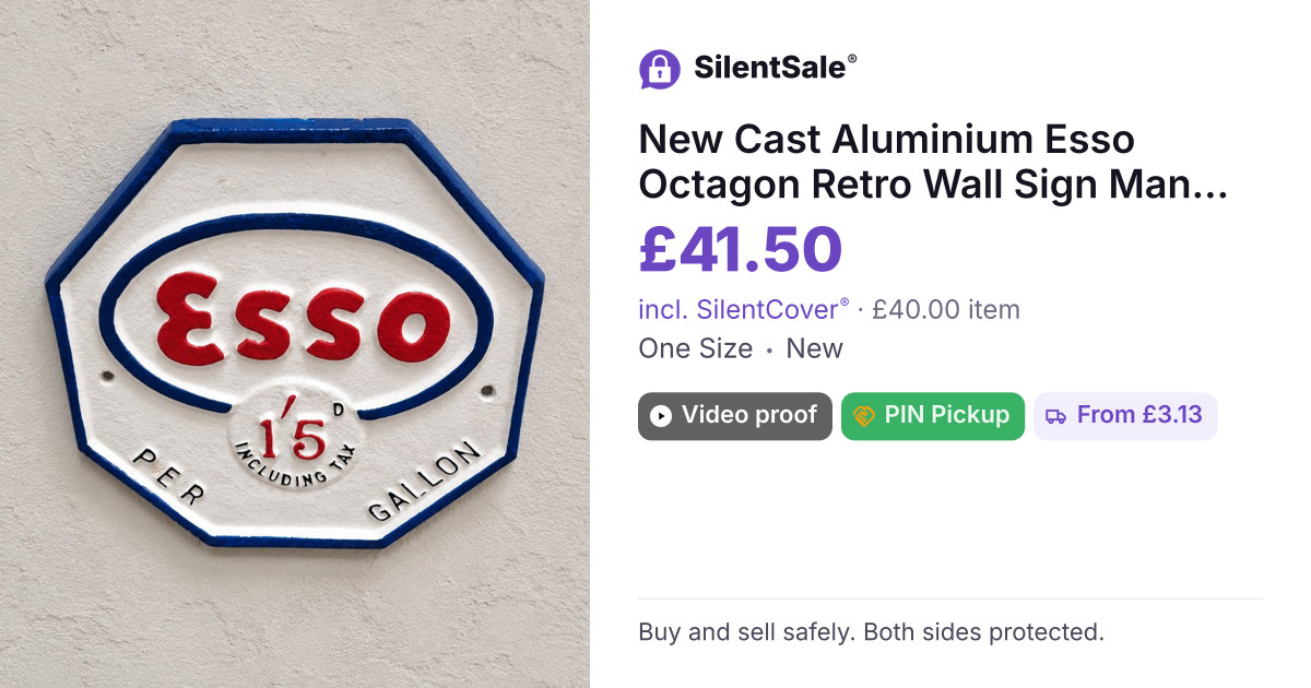 New Cast Aluminium Esso Octagon Retro Wall Sign Man Cave Garage Gift