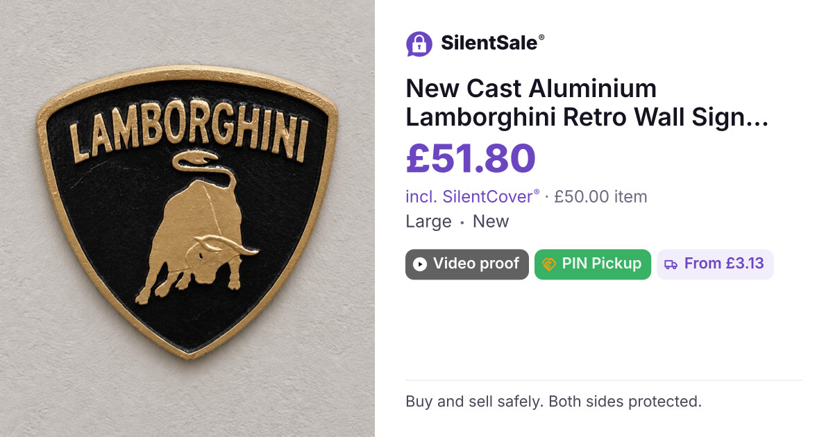 New Cast Aluminium Lamborghini Retro Wall Sign Black & Gold Man Cave Garage Gift