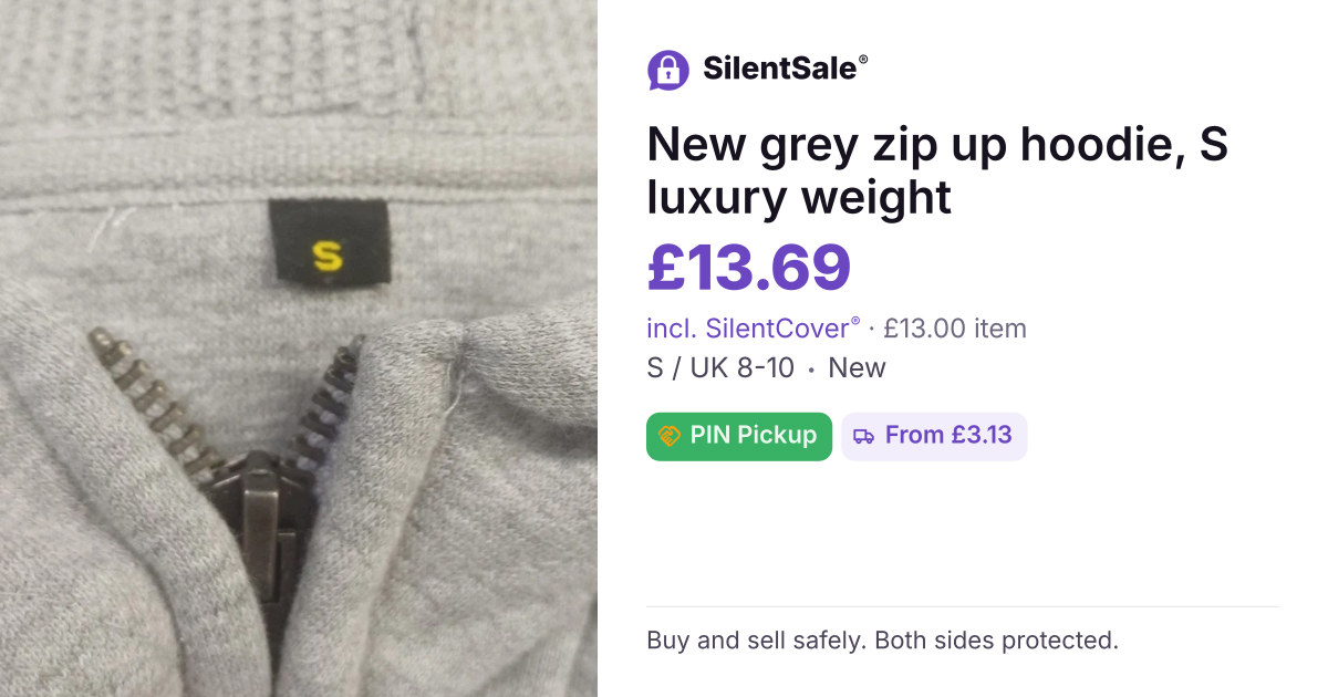 New grey zip up hoodie, S luxury weight