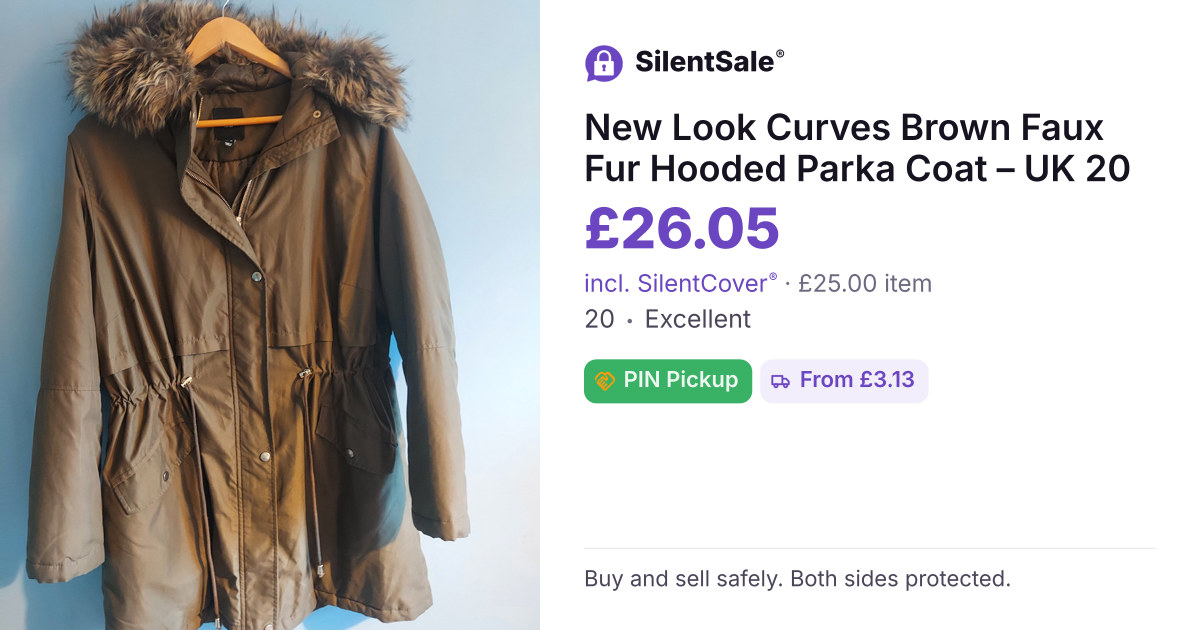 New Look Curves Brown Faux Fur Hooded Parka Coat – UK 20