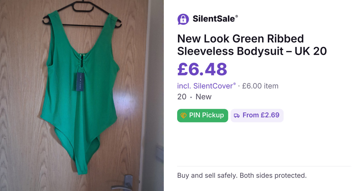 New Look Green Ribbed Sleeveless Bodysuit – UK 20