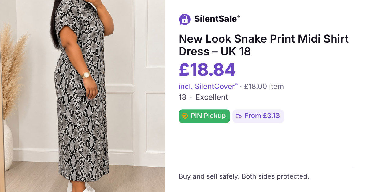 New Look Snake Print Midi Shirt Dress – UK 18