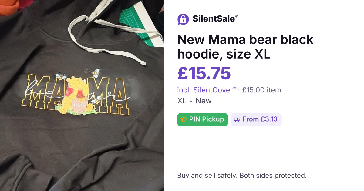 New Mama bear black hoodie, size XL
