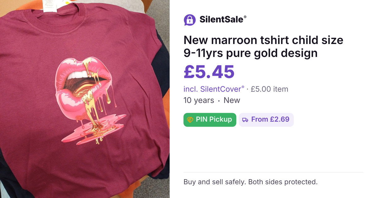 New marroon tshirt child size 9-11yrs pure gold design