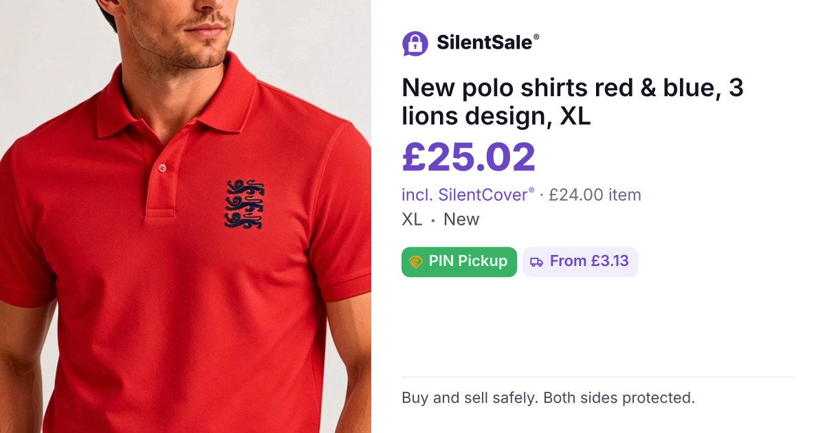 New polo shirts red & blue, 3 lions design, XL