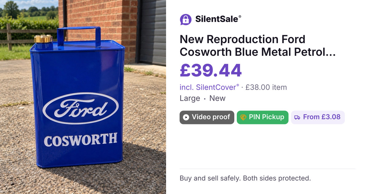 New Reproduction Ford Cosworth Blue Metal Petrol Can – Garage, Mancave Decor