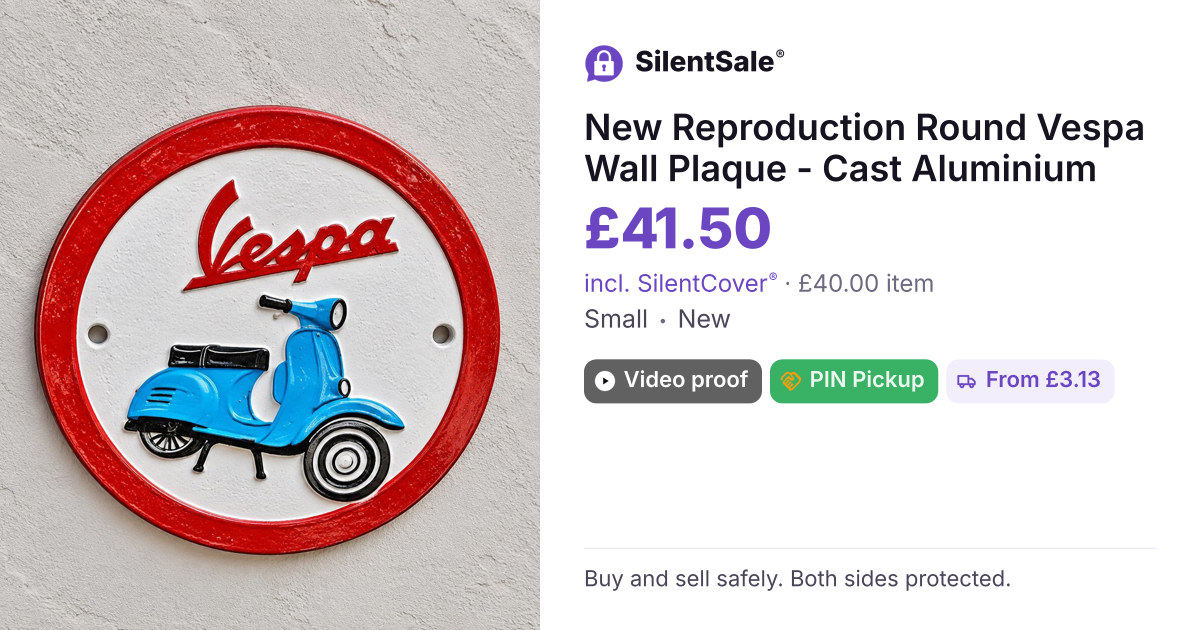 New Reproduction Round Vespa Wall Plaque - Cast Aluminium