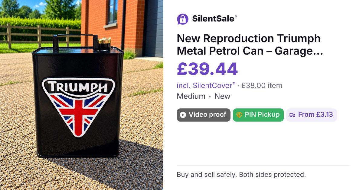 New Reproduction Triumph Metal Petrol Can – Garage, Mancave Decor