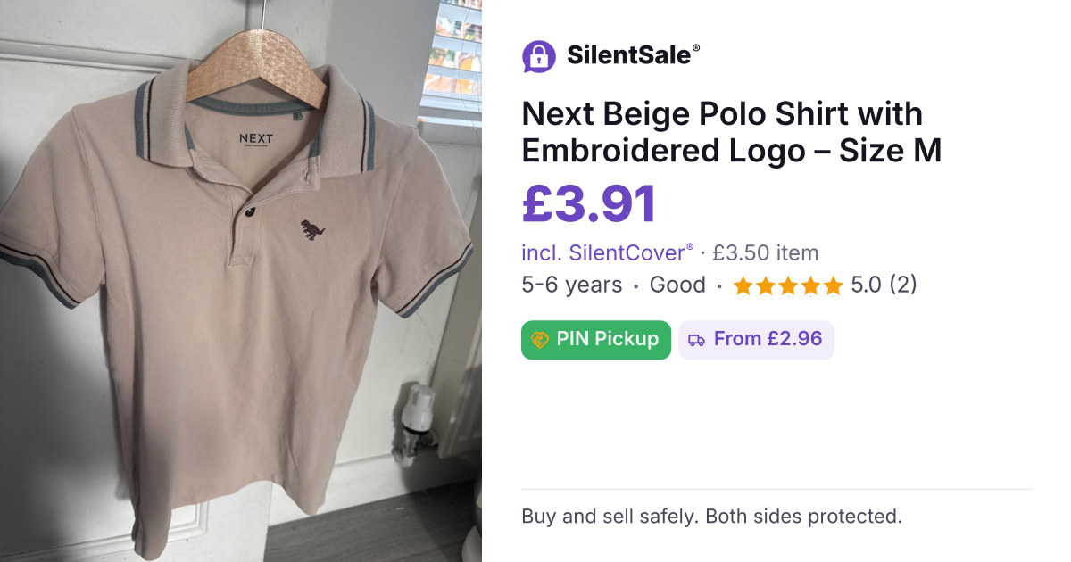 Next Beige Polo Shirt with Embroidered Logo – Size M