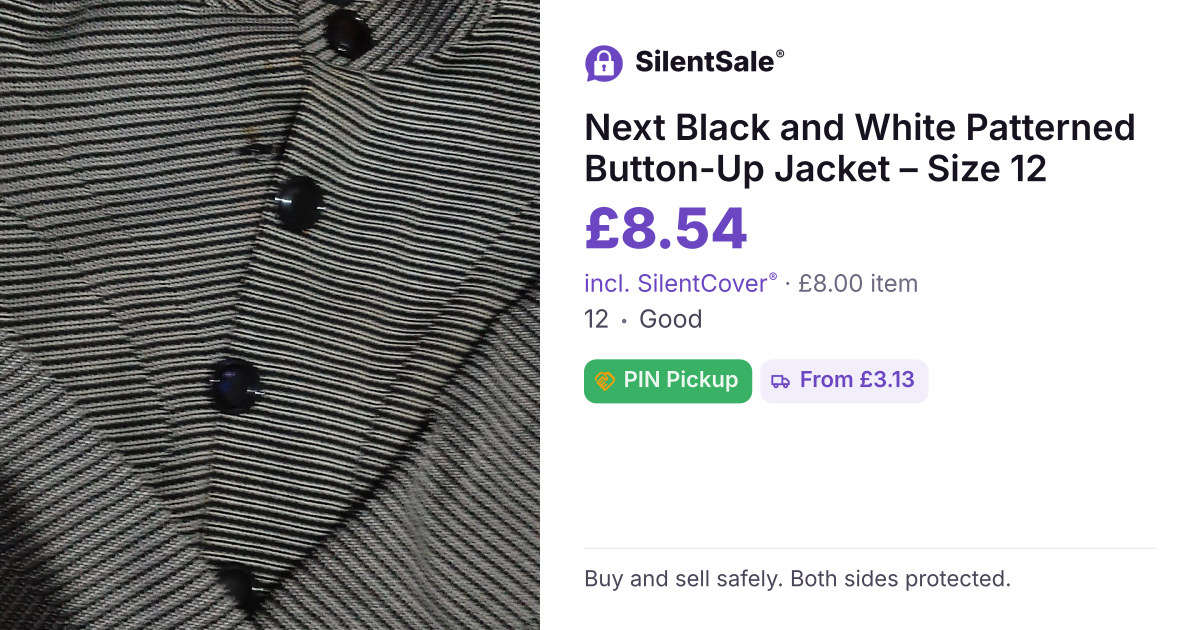 Next Black and White Patterned Button-Up Jacket – Size 12