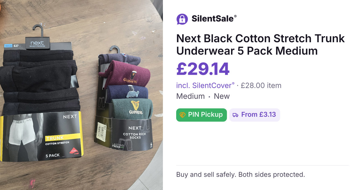 Next Black Cotton Stretch Trunk Underwear 5 Pack Medium