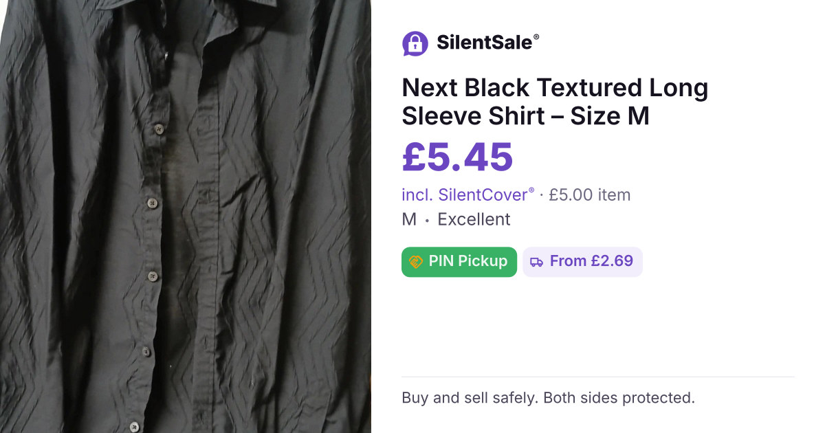 Next Black Textured Long Sleeve Shirt – Size M