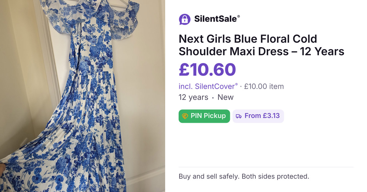Next Girls Blue Floral Cold Shoulder Maxi Dress – 12 Years