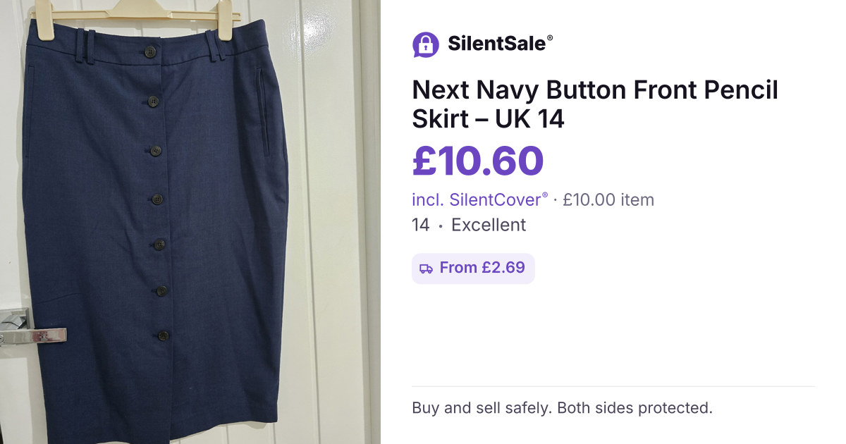 Next Navy Button Front Pencil Skirt – UK 14