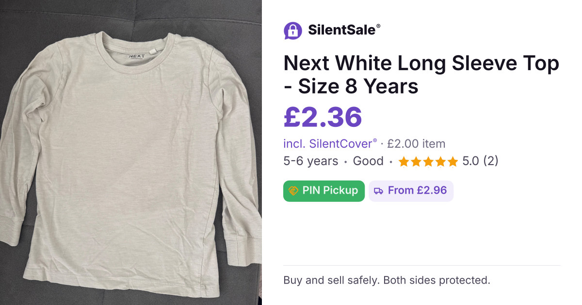 Next White Long Sleeve Top - Size 8 Years