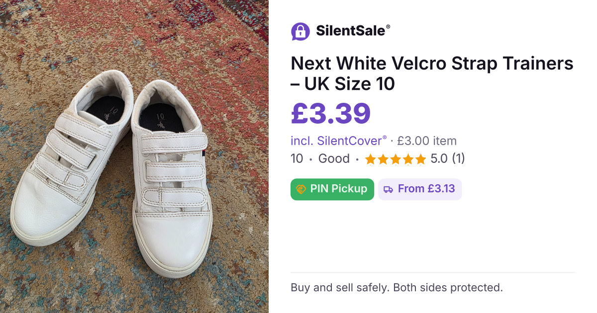 Next White Velcro Strap Trainers – UK Size 10