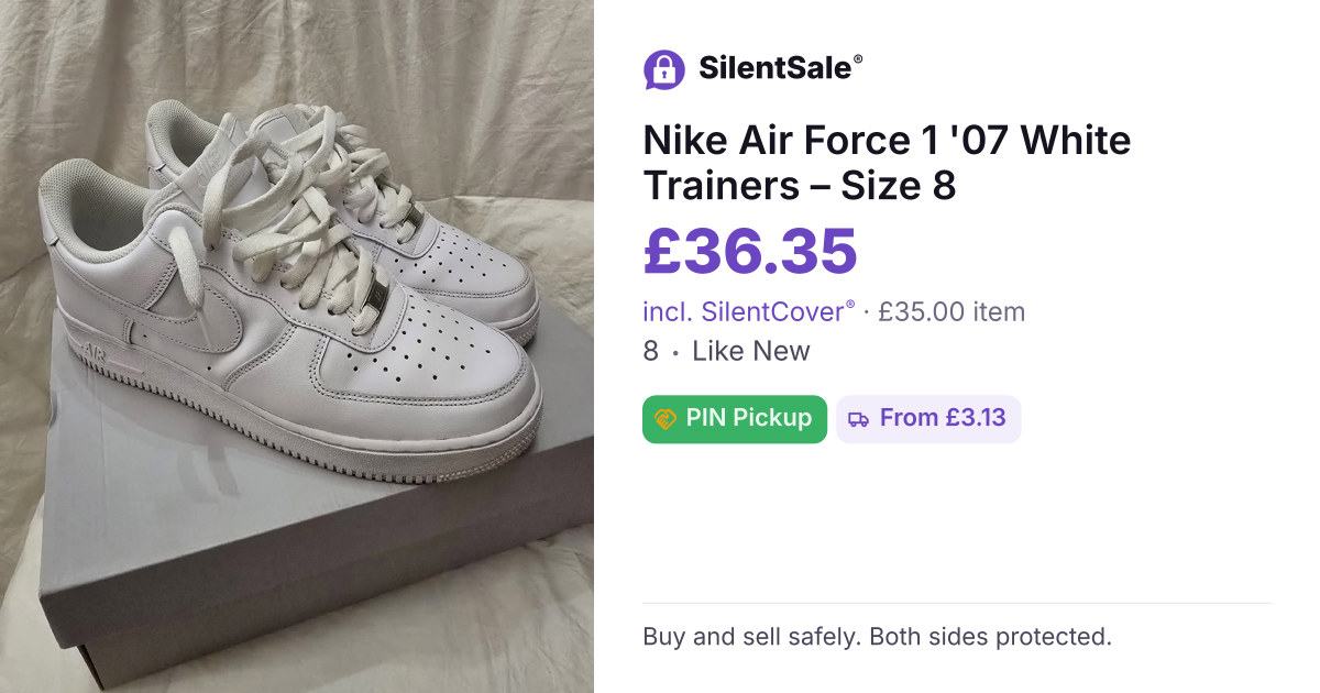 Nike Air Force 1 '07 White Trainers – Size 8