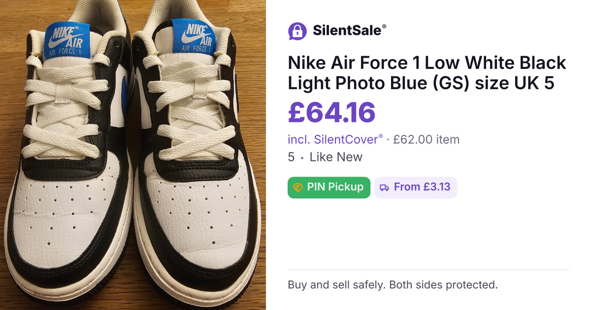 Nike Air Force 1 Low White Black Light Photo Blue (GS) size UK 5