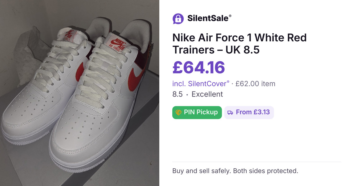 Nike Air Force 1 White Red Trainers – UK 8.5