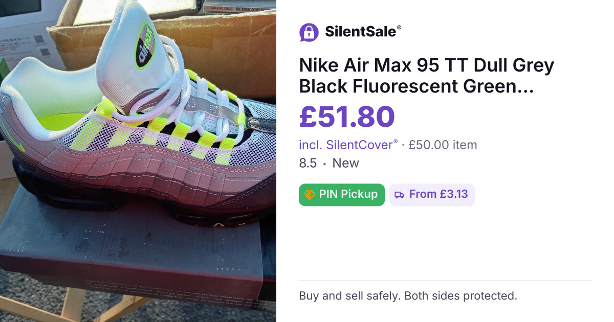 Nike Air Max 95 TT Dull Grey Black Fluorescent Green Trainers – UK 8.5