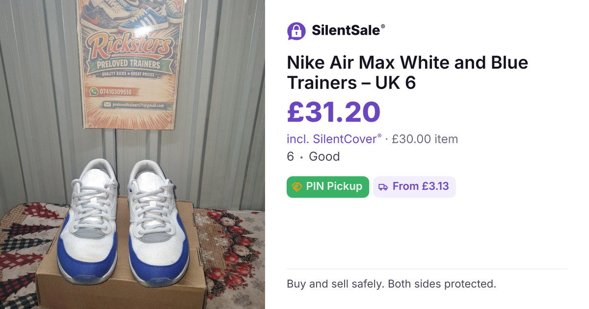 Nike Air Max White and Blue Trainers – UK 6