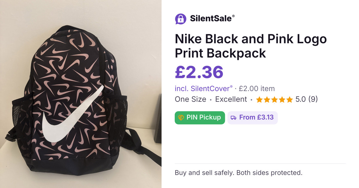Nike Black and Pink Logo Print Backpack