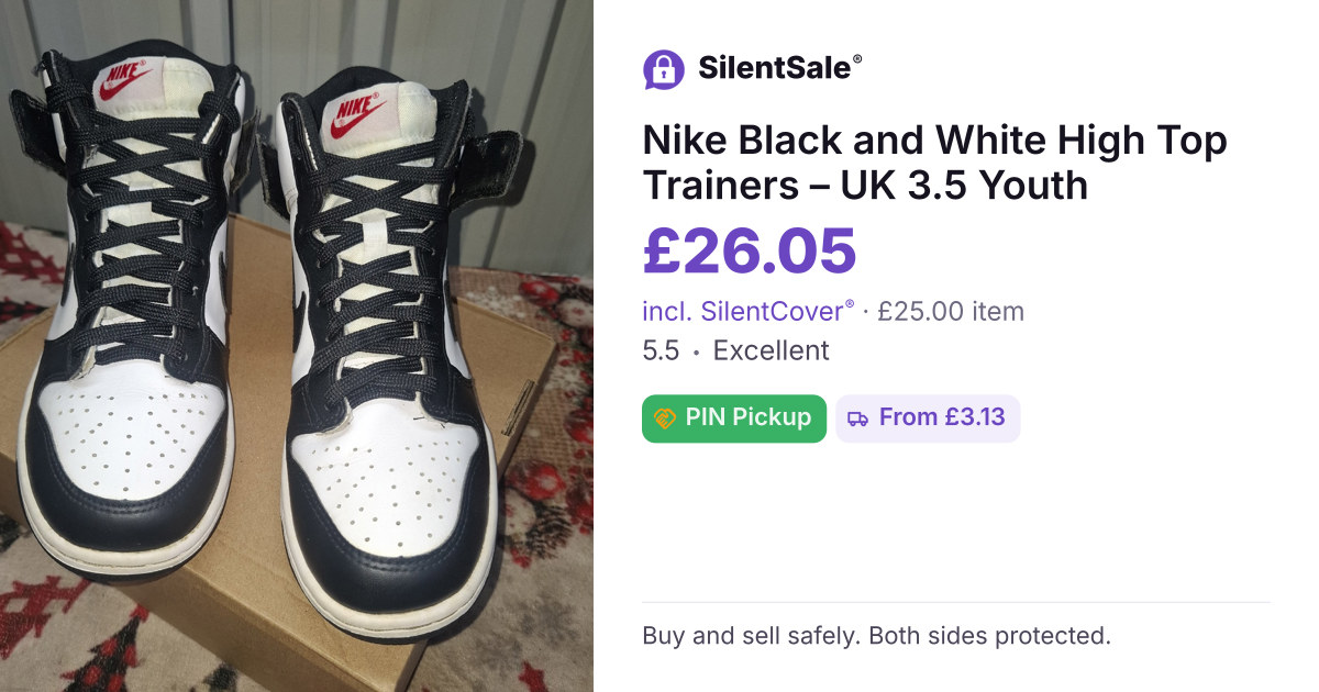 Nike Black and White High Top Trainers – UK 3.5 Youth