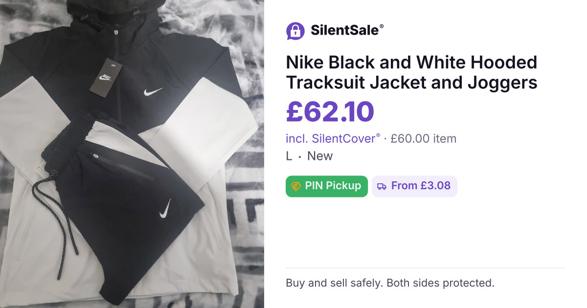 Nike Black and White Hooded Tracksuit Jacket and Joggers