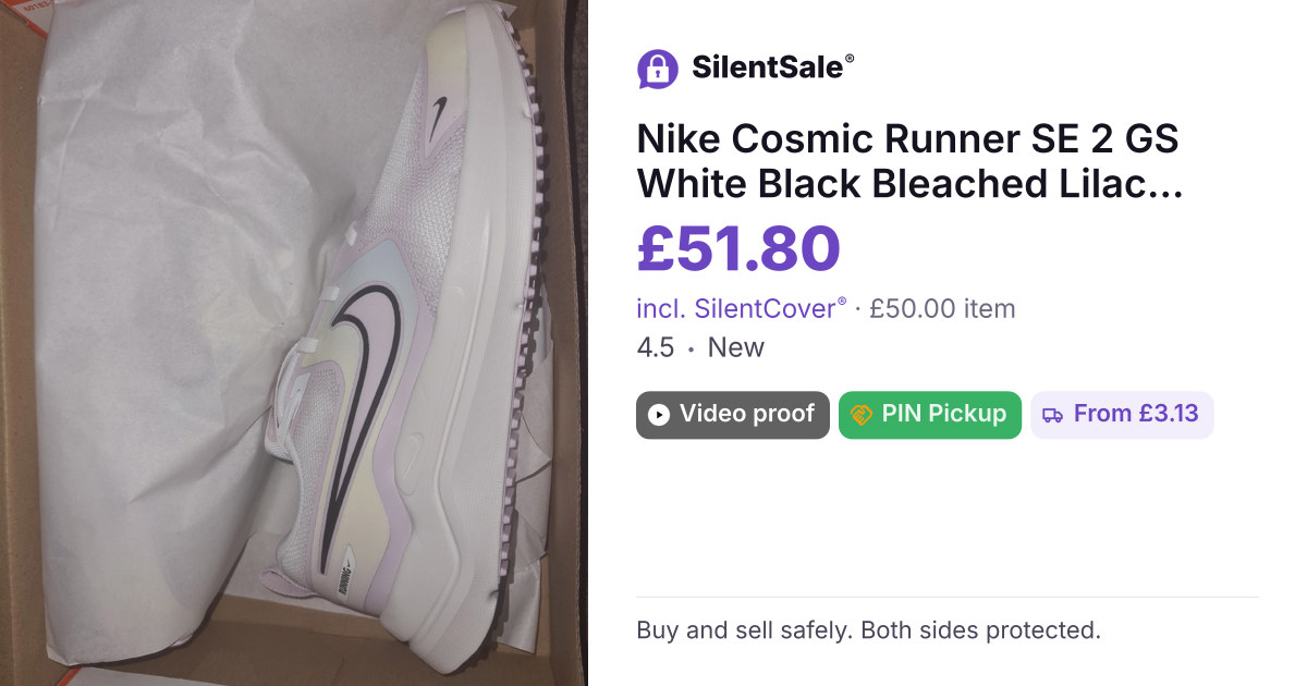Nike Cosmic Runner SE 2 GS White Black Bleached Lilac Trainers – Size 4.5