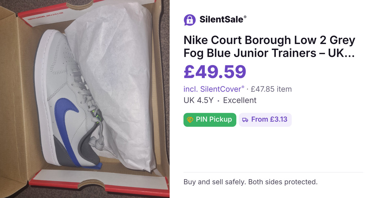 Nike Court Borough Low 2 Grey Fog Blue Junior Trainers – UK 4.5Y