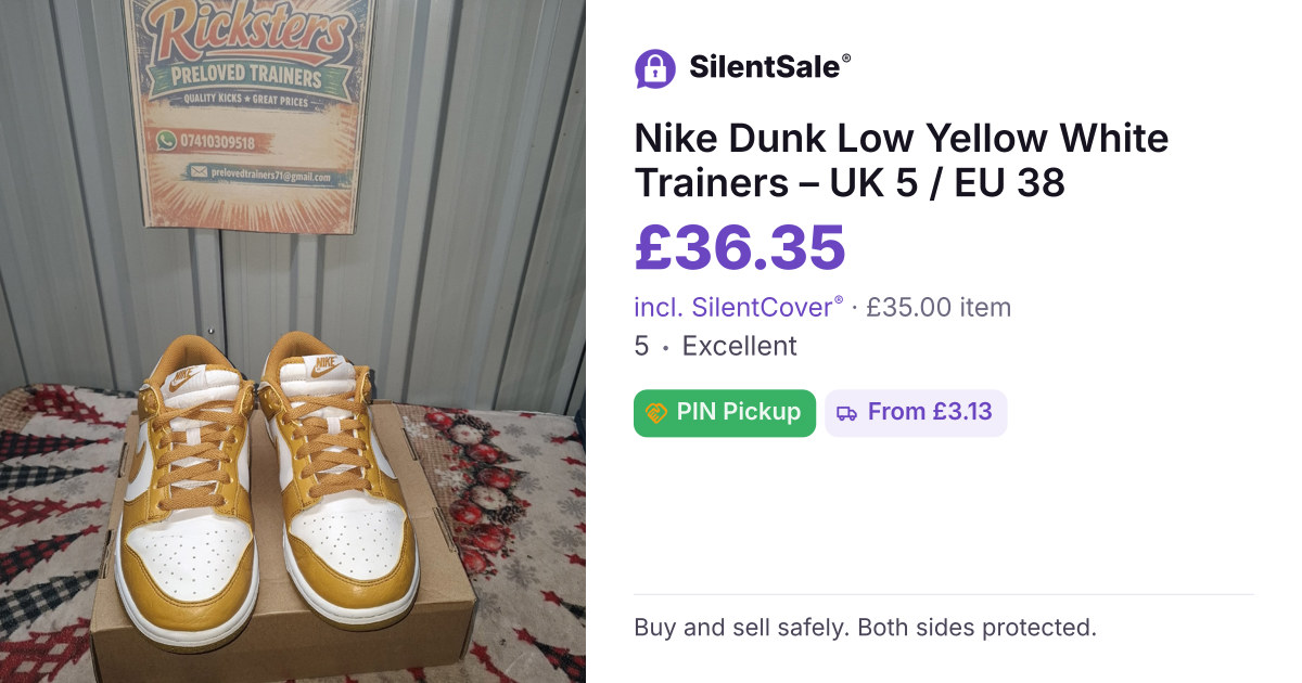Nike Dunk Low Yellow White Trainers – UK 5 / EU 38