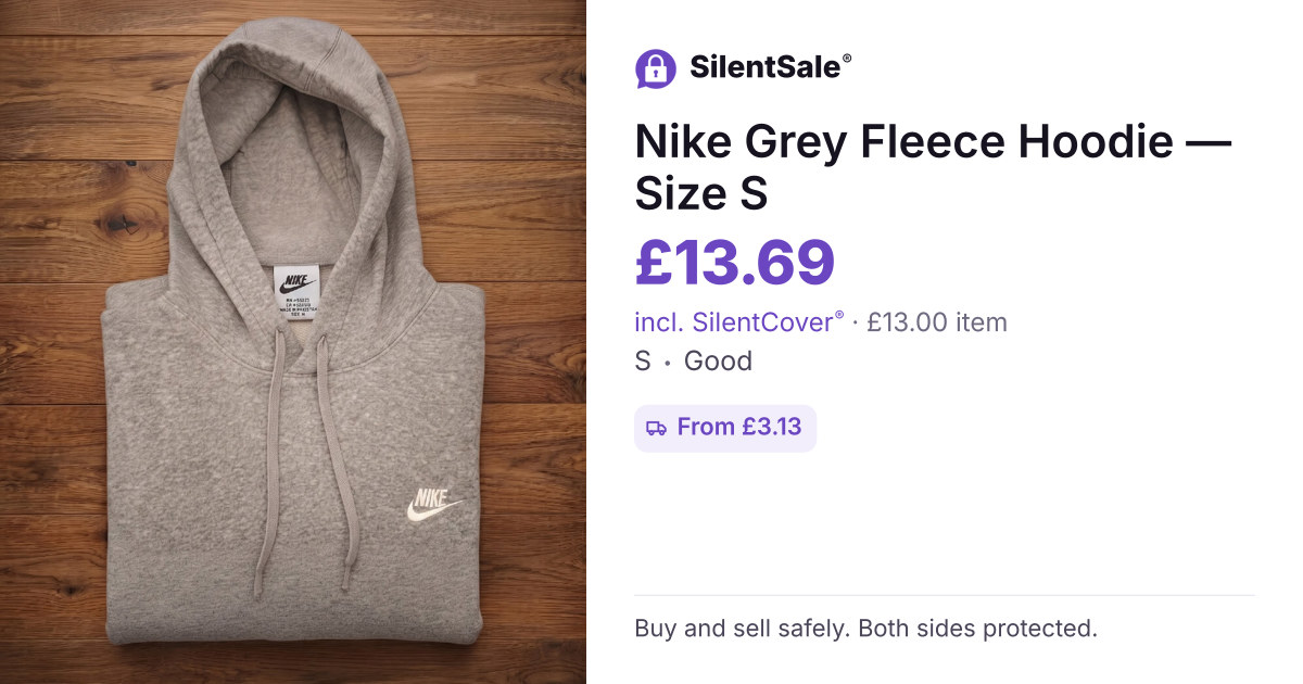 Nike Grey Fleece Hoodie — Size S